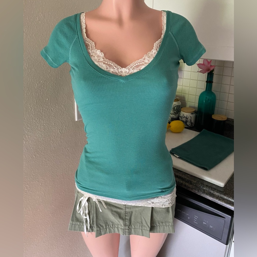 Y2k teal green Abercrombie short sleeve v neck - Picture 8 of 13